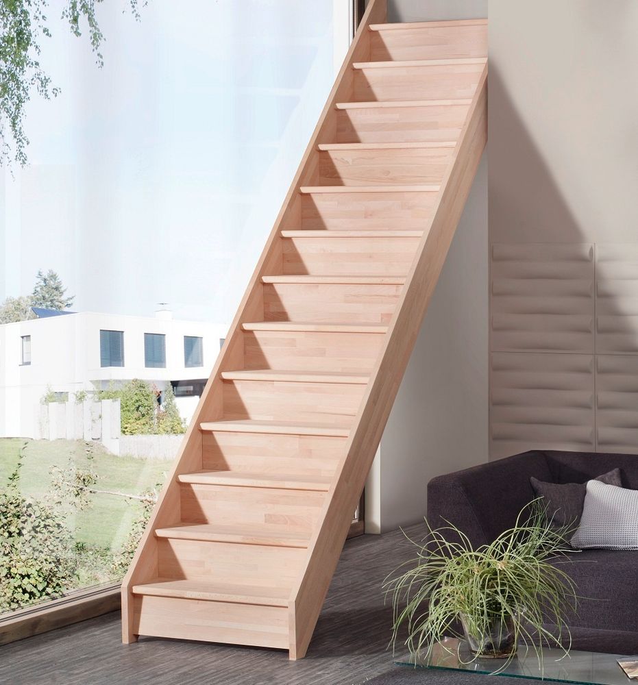 Holztreppe Intercon Casablanca | Buche | gerader Verlauf | 60 cm Breite | ohne Geländer | mit Setzstufen