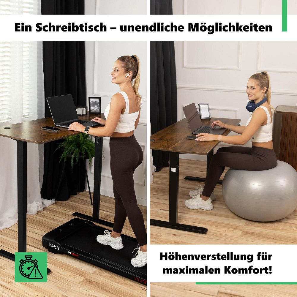 di volio Höhenverstellbarer Schreibtisch Rapalo - braun, 140 x 80 cm, Computertisch fürs Home-Office, elektrischer Bürotisch bis 80 kg belastbar