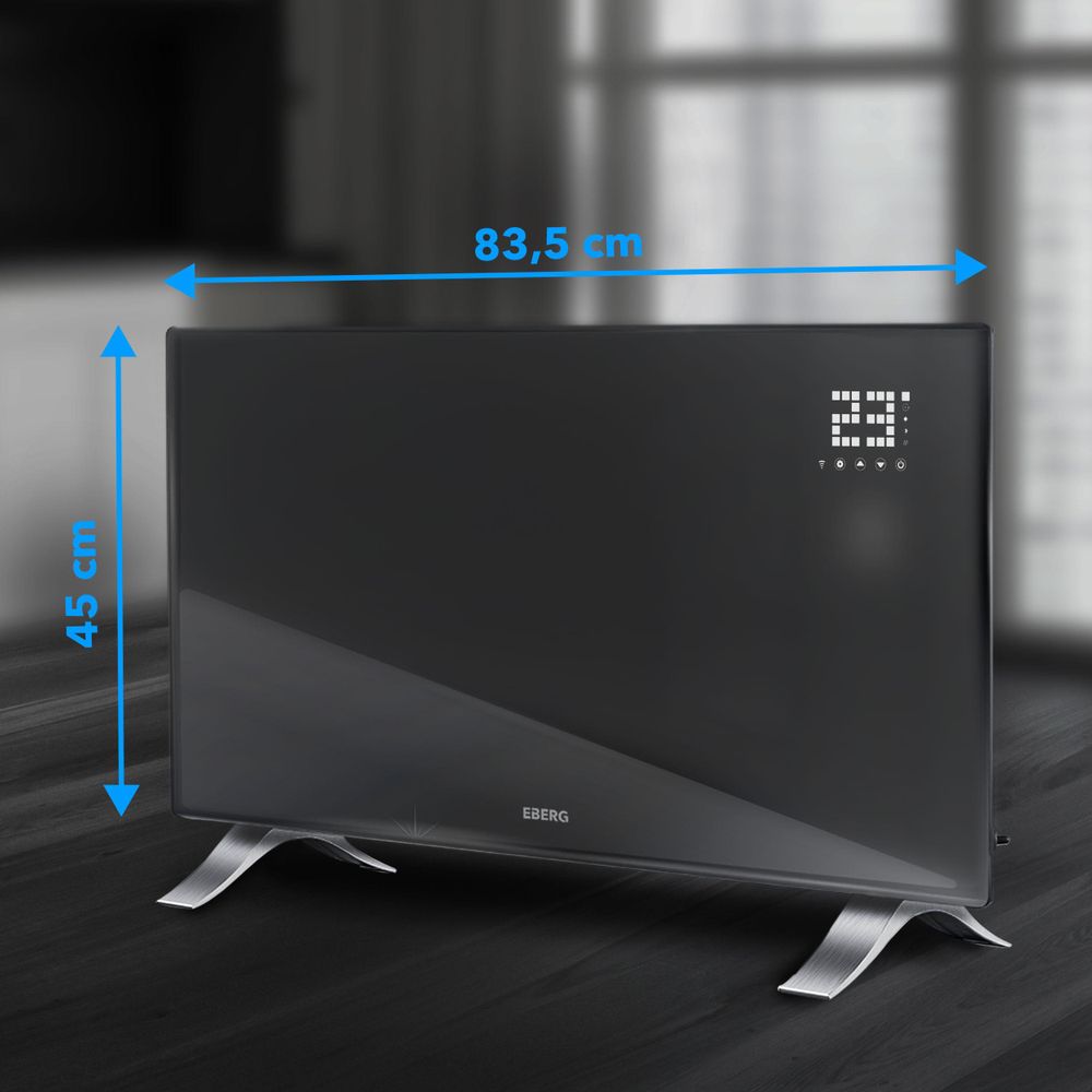 EBERG EVI PRO Grzejnik konwektorowy 2400 W Wi-Fi Szklany Panel Pilot Czarny