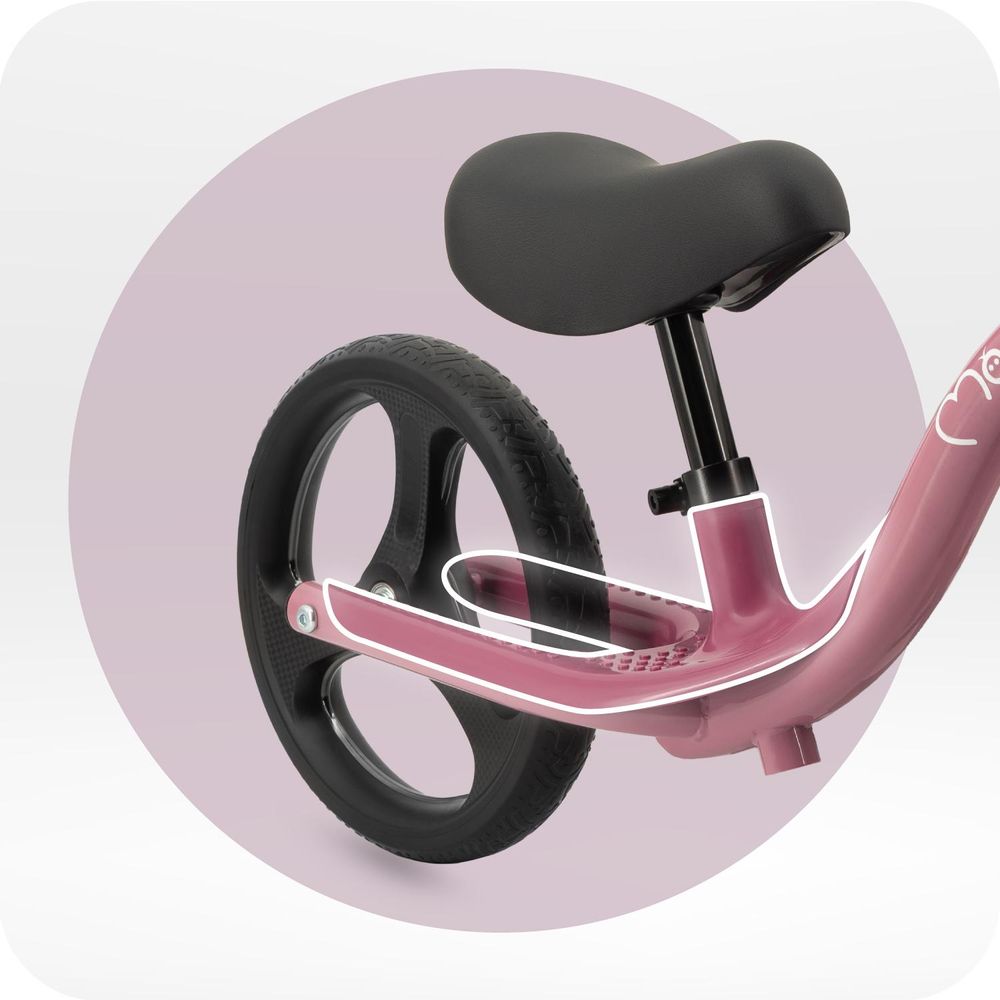 MoMi ISOKA – 10 Zoll Laufrad mit LED-Leuchten (Dynamo), höhenverstellbar ohne Werkzeug, mit Fußstütze, ab 2 Jahren, bis 35 kg – Rosa