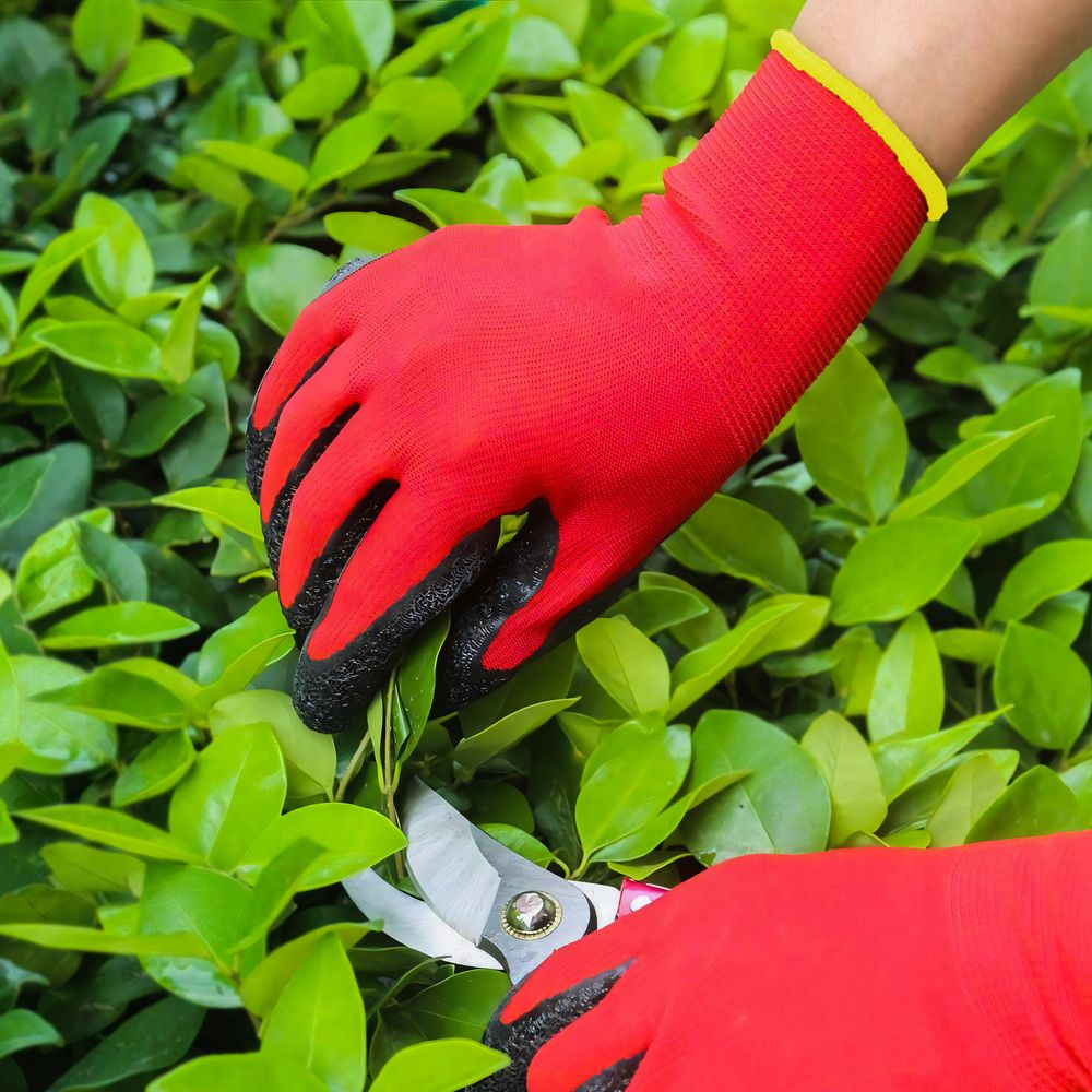10 Paar Arbeitshandschuhe, Gartenhandschuhe, Einheitsgröße für Herren & Damen, Work Gloves für Arbeit & Garten mit Latexbeschichtung Rot Retoo