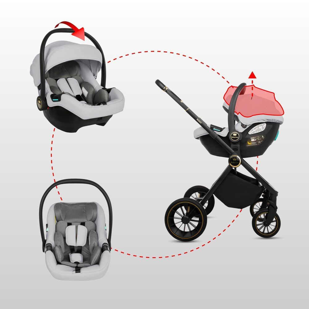 BabyLux® Kinderwagen 3in1 Set ROSSO, Beige Faltbar Leicht Kombikinderwagen Set incl. Babywanne, Buggy Sportsitz, Babyschale i-Size, Wickeltasche