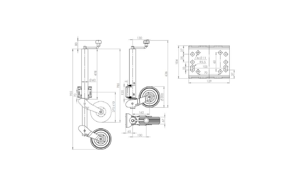 Automatické oporné koleso 60 mm UNITRAILER pre prívesy