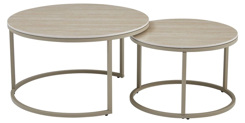 Gino Couchtisch-Set – Rundes 2er-Set mit Keramik-Tischplatten und Metallgestell