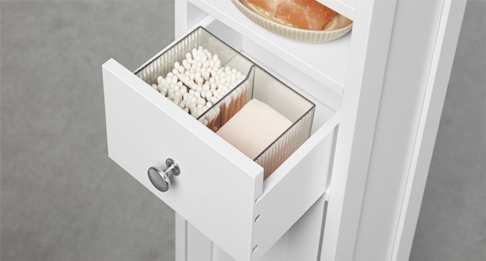 VASAGLE Badezimmerschrank, Badschrank, hoch, schmaler Aufbewahrungsschrank, mit verstellbaren Ablagen, Schublade, offenen Fächern