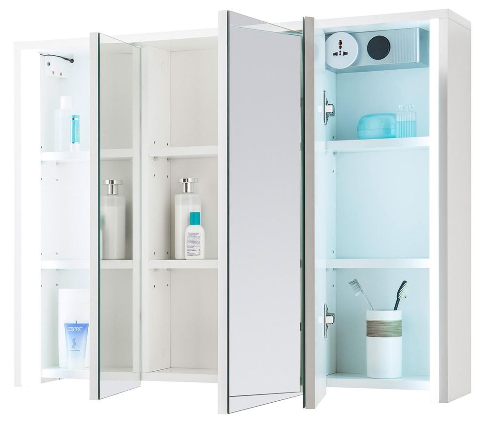 Kirkja III Spiegelschrank – moderner Badschrank mit LED-Beleuchtung und 6 Einlegeböden