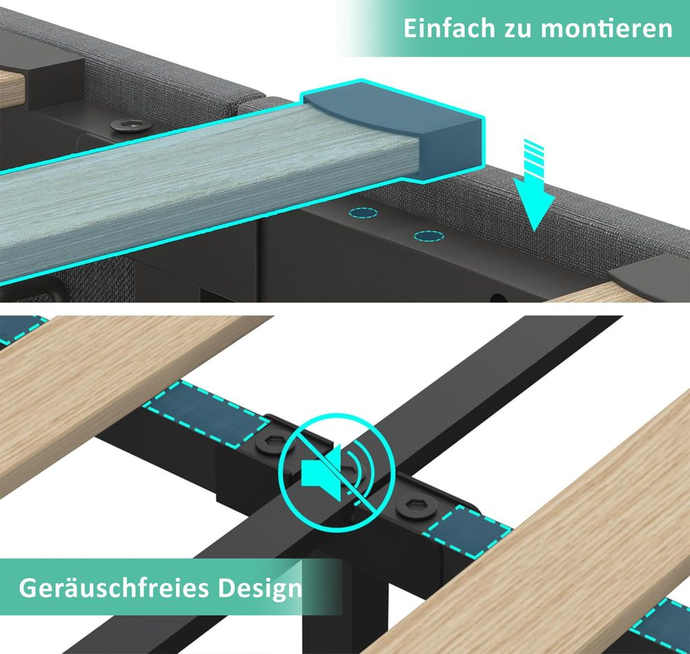 Flieks Polsterbett 140x190cm mit Ladefunktion (USB&Typ-c), Jugendbett Doppelbett Stauraumbett mit LED, Hydraulisches Boxspringbett, Leinen, Grau