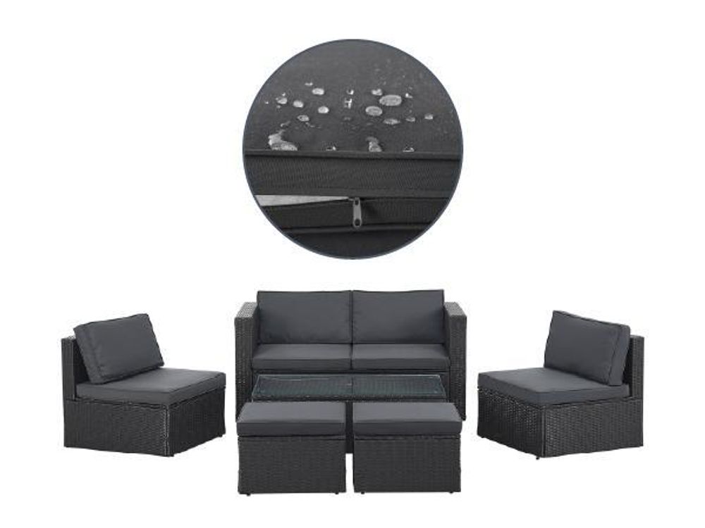 Juskys Polyrattan Gartenmöbel Set Salou inkl. Abdeckung - Lounge für 6 Personen, wetterfest - Schwarz