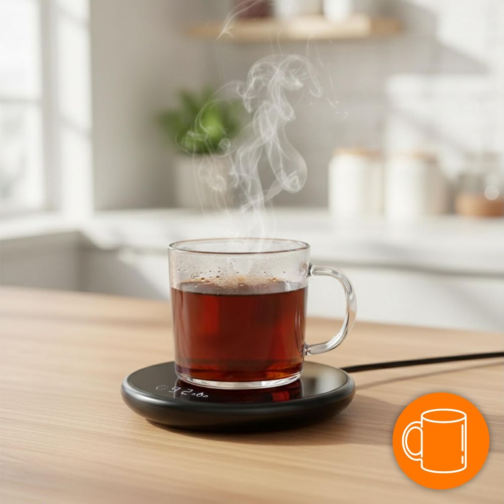 Elektrischer Tassenwärmer 18W für Kaffee & Tee, Getränkewärmer mit LCD-Touch & Abschaltautomatik, Glas-Heizplatte 40-60°C, EVI TECH HeatSpot Geschenk