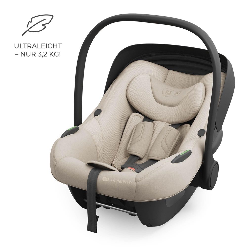 Kinderkraft I-LITE i-Size Babyschale 40–87 cm – Ultraleicht (3,2 kg), ISOFIX & Gurtmontage, Sonnenverdeck, Beige