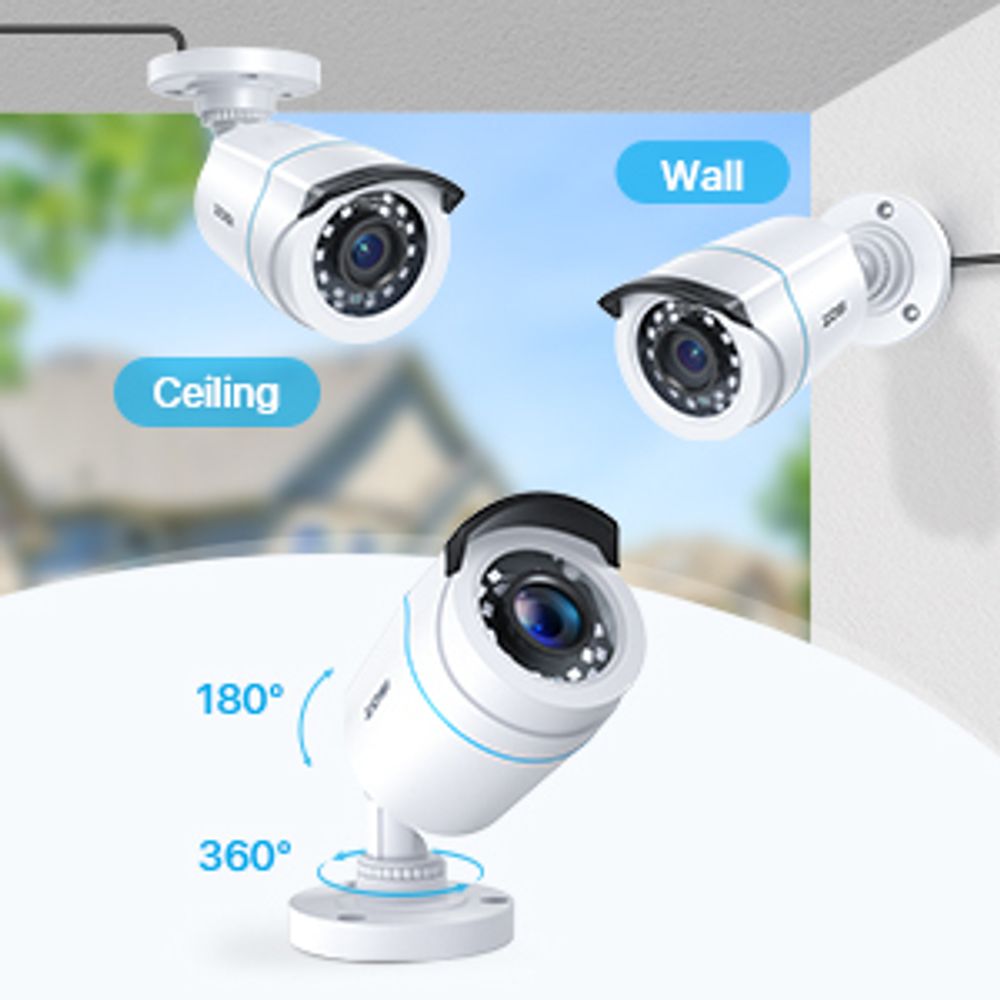 ZOSI 4 Stück 2MP 1080P Outdoor Video Überwachungskamera Set mit Netzteil und Videokabel, 1080P TVI HD BNC Ausgang, Für Ihnen und Außen, Zusatz Kamera