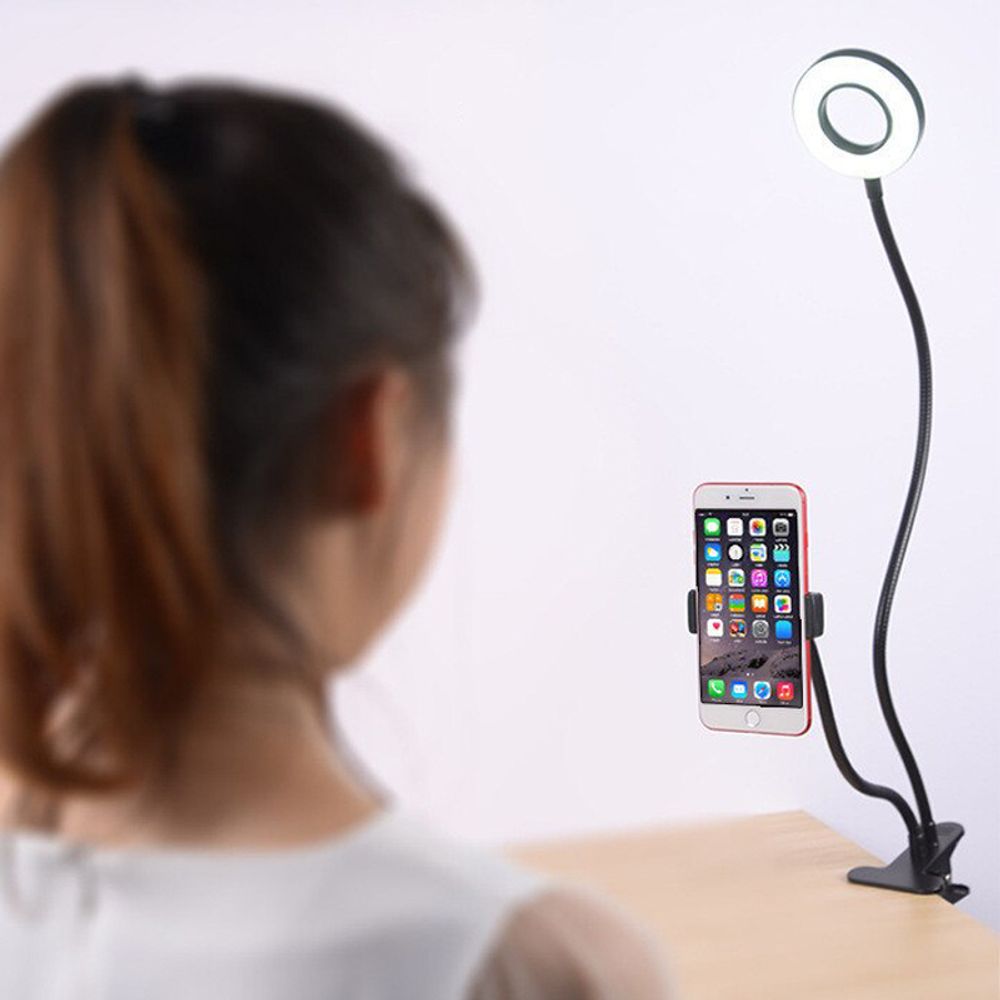 Ringlicht LED 4 Zoll mit Stativ Handyhalter Handy Selfie Ringleuchte Kamera 3 Farbmodi 10 Helligkeit Dimmbare Tischringlicht YouTube Live-Stream Retoo