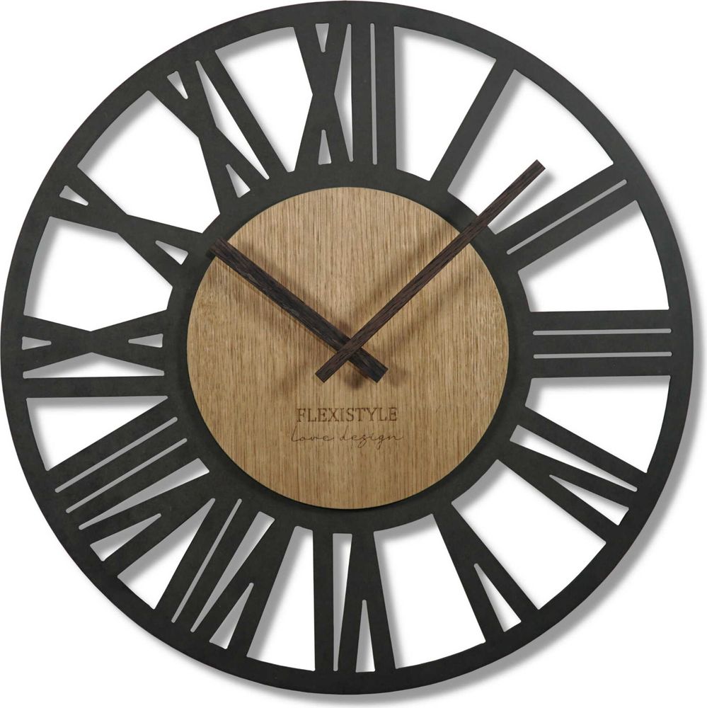 Wanduhr groß Adulto 50cm LOFT Retro Holz Eiche Schwarz - Main Image
