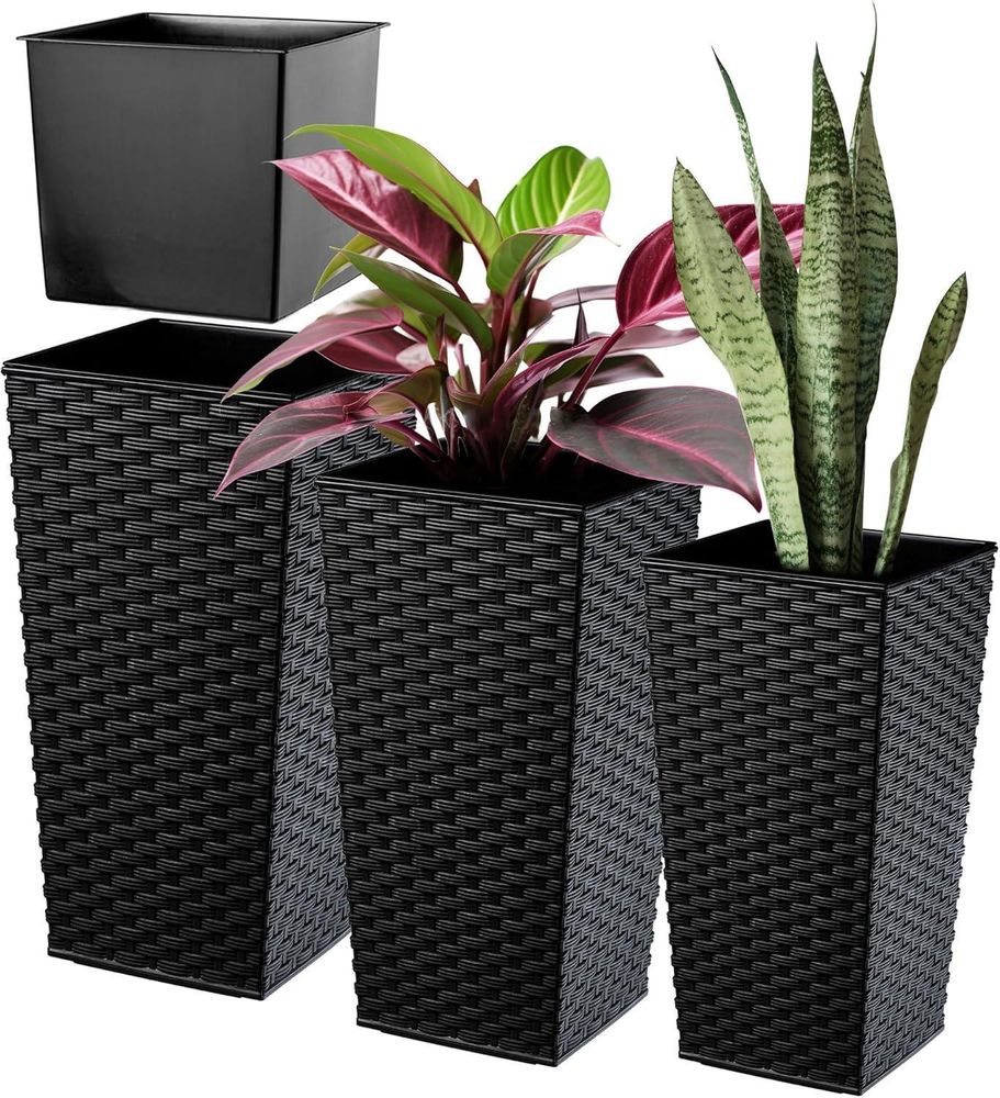 KADAX Rattan-Blumentopf-Set "Pesaro", Kunststoff-Blumentopf, Mokka, 3er Set