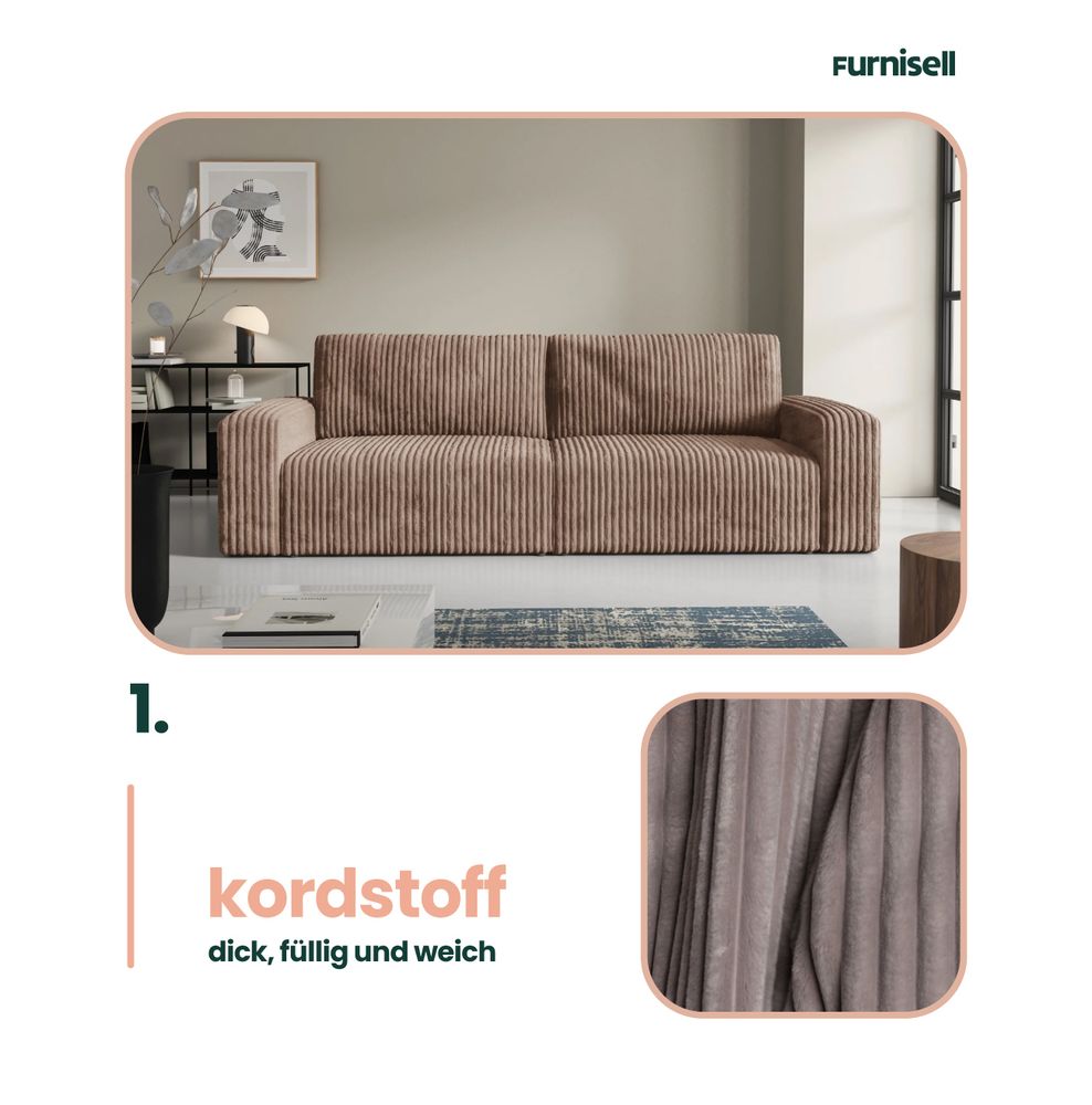 Furnisell Cord Schlafsofa Sofa mit Bettkasten "FANO", Dunkelblau