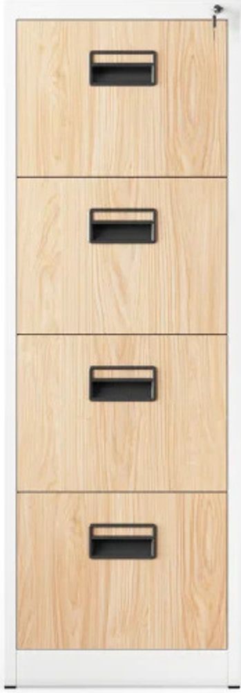 Hängeregistraturschrank V004A Hängemappenschrank Hängeregisterschrank Aktenschrank mit 4 Schubladen Pulverbeschichtung Stahlblech 132 cm x 46 cm x 62 cm (H x B x T) Farbe: Weiß-Holzoptik