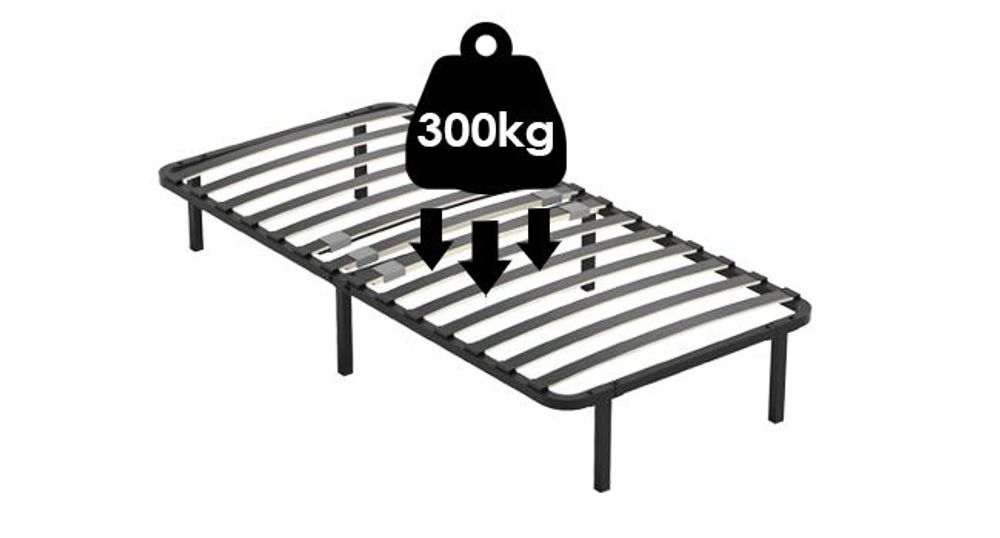 DEWINNER - Sommier 90x190 cm | Sommier à Lattes 90x190 Solide et Confortable | Cadre de lit métal avec 6 Pieds Inclus | 14 Lattes en Bois de peuplier