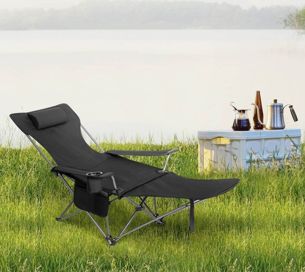 WOLTU 2er Set Campingstuhl, Klappstuhl, Liegestuhl, für Outdoor, Schwarz