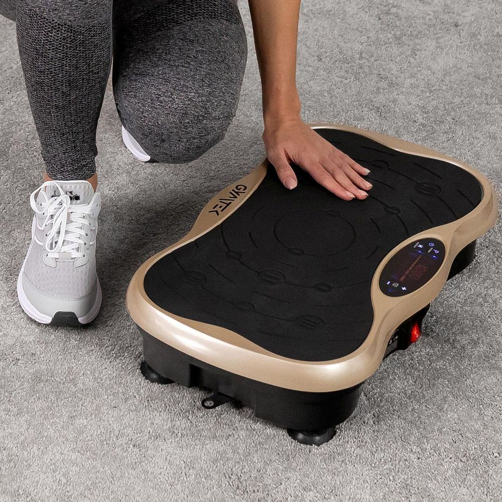 Gymtek® Vibrationsplatte Vibrotrainer - bis 180kg - 5 Ausbildungsprogramme, 99 Stufen - 2 Expanderbänder - Bluetooth, Fernbedienung, LCD, Lautsprecher