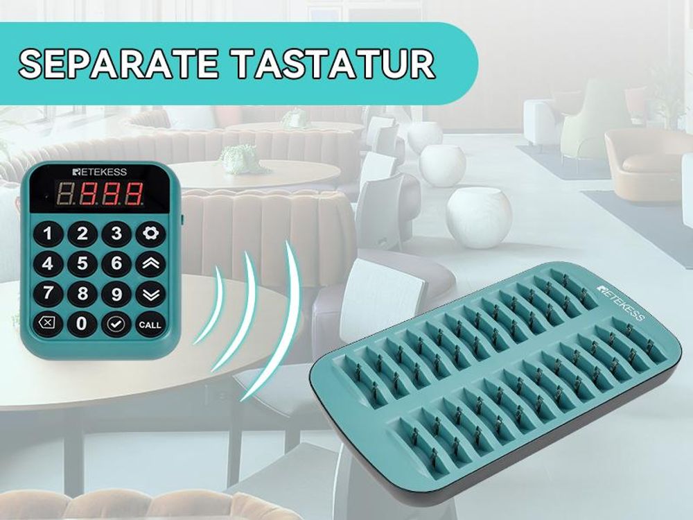 Retekess TD168R Pager System Restaurant, Pager Pieper, 400M, Alarm außerhalb der Reichweite, 7 Rufmodi, Service Countdown Zeit, Gastro Pager für Bar
