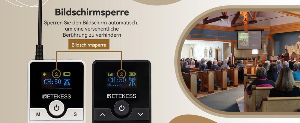 Retekess TT116 Tour guide system , 50-Kanal-Dolmetschersystem, 200 m Lärmreduzierung, Kabelloses Audio System für Tourismus, Kirche, Fabrik, Konferenz