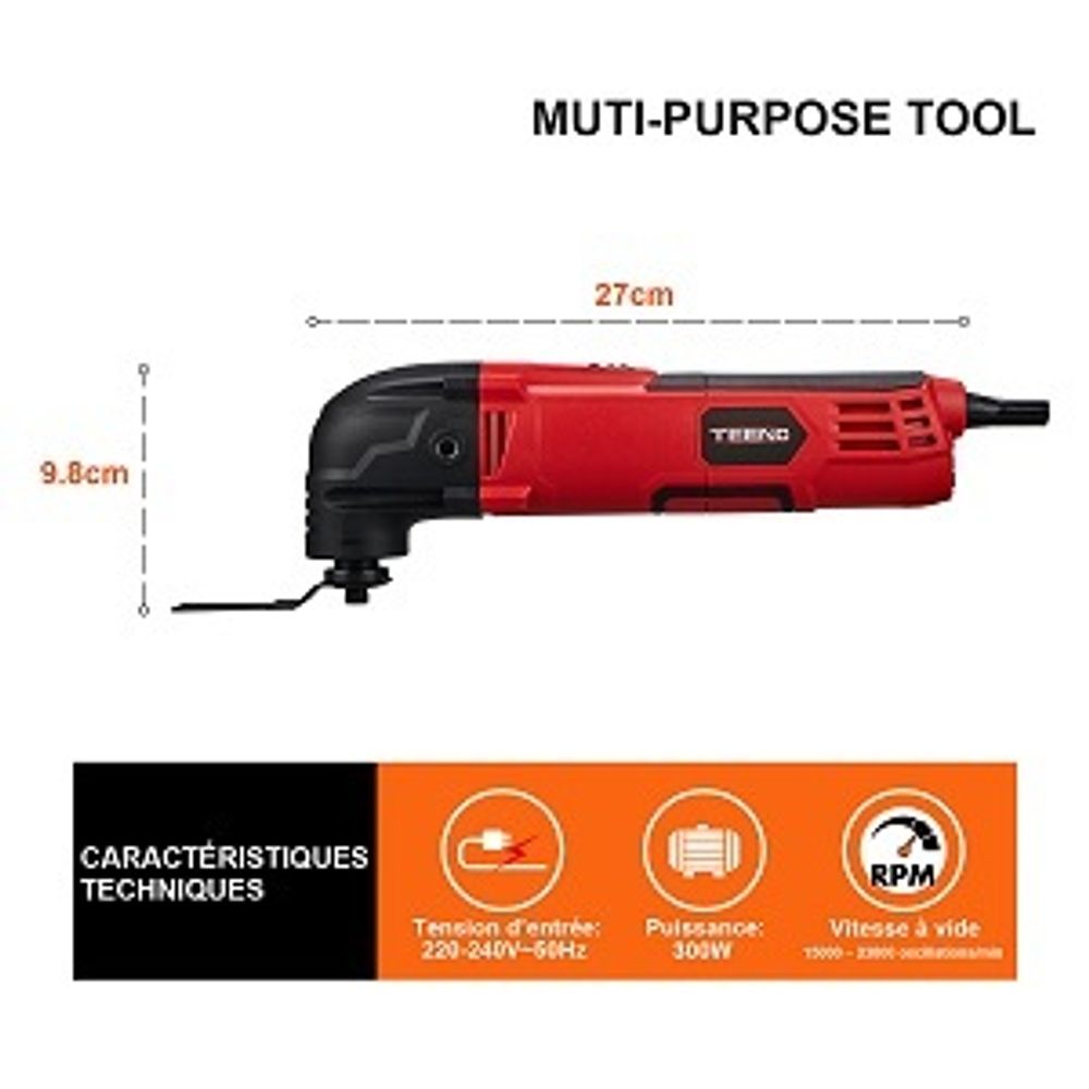 TEENO 300W Oszillationswerkzeug, mit 11 Zubehör, 15000-23000 U/min, 6 Geschwindigkeit zum Schneiden, Schnitzen, usw.