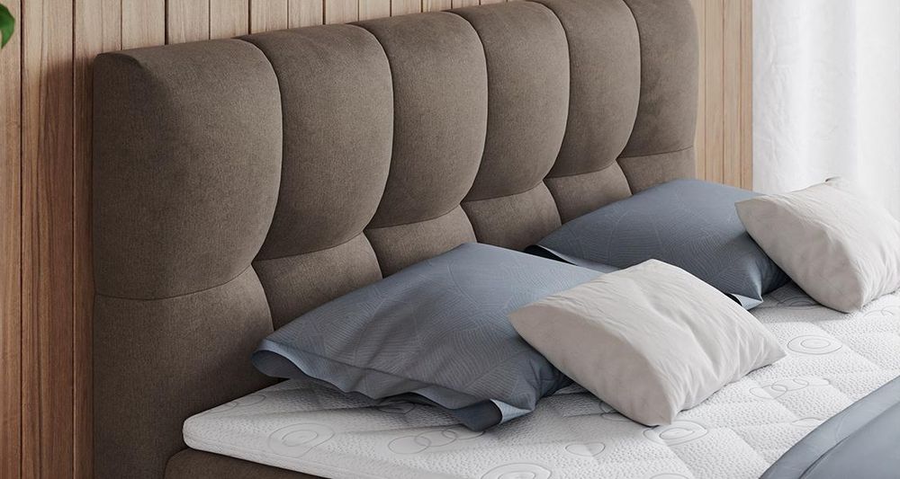 Vergrößern Sie das Kopfteil des Boxspringbettes, das Foto zeigt braun Stoff