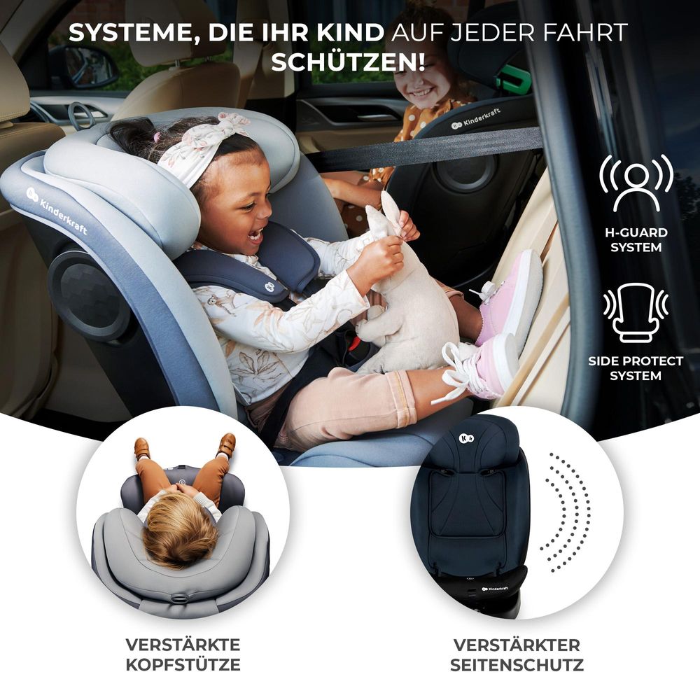 Kinderkraft I-GROW i-Size - Kindersitz 40-150 cm - 360° - RWF/FWF - H-GUARD - ISOFIX - TOP TETHER - 5-Punkt-Gurt - Verstellbare Kopfstütze - Schwarz