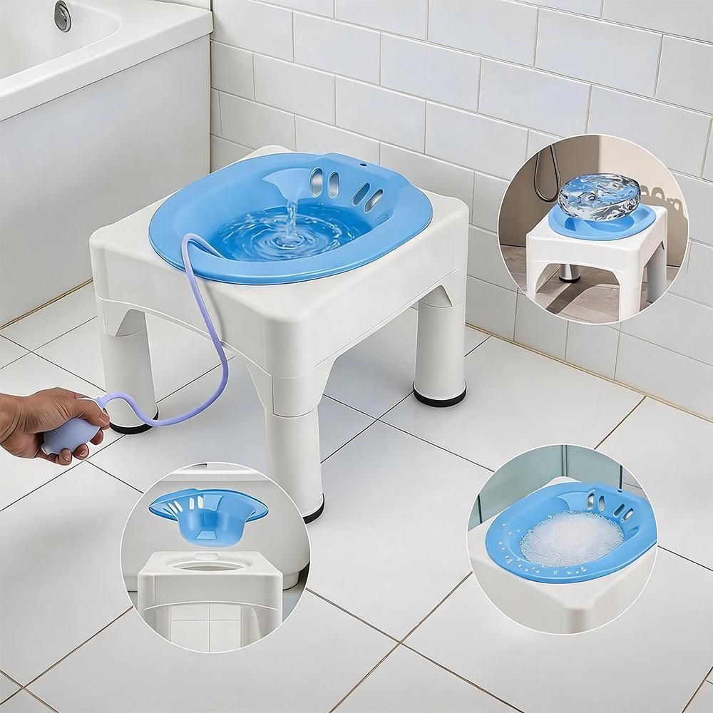 Juksun Sitzbadewanne Sitzbad Hämorrhoiden Pflegebecken Postpartum-Badewanne Waschbecken 40x37.5x30cm mit Duschball für Schwangere und Pflege