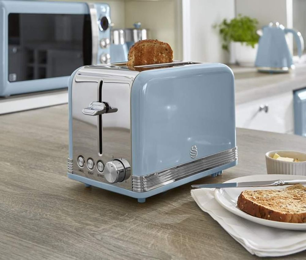 SWAN ST19010YELNEU Retro Toaster Breite Schlitze 2 Scheiben 3 Funktionen 6 Stufen Toasting, Vintage Gelb