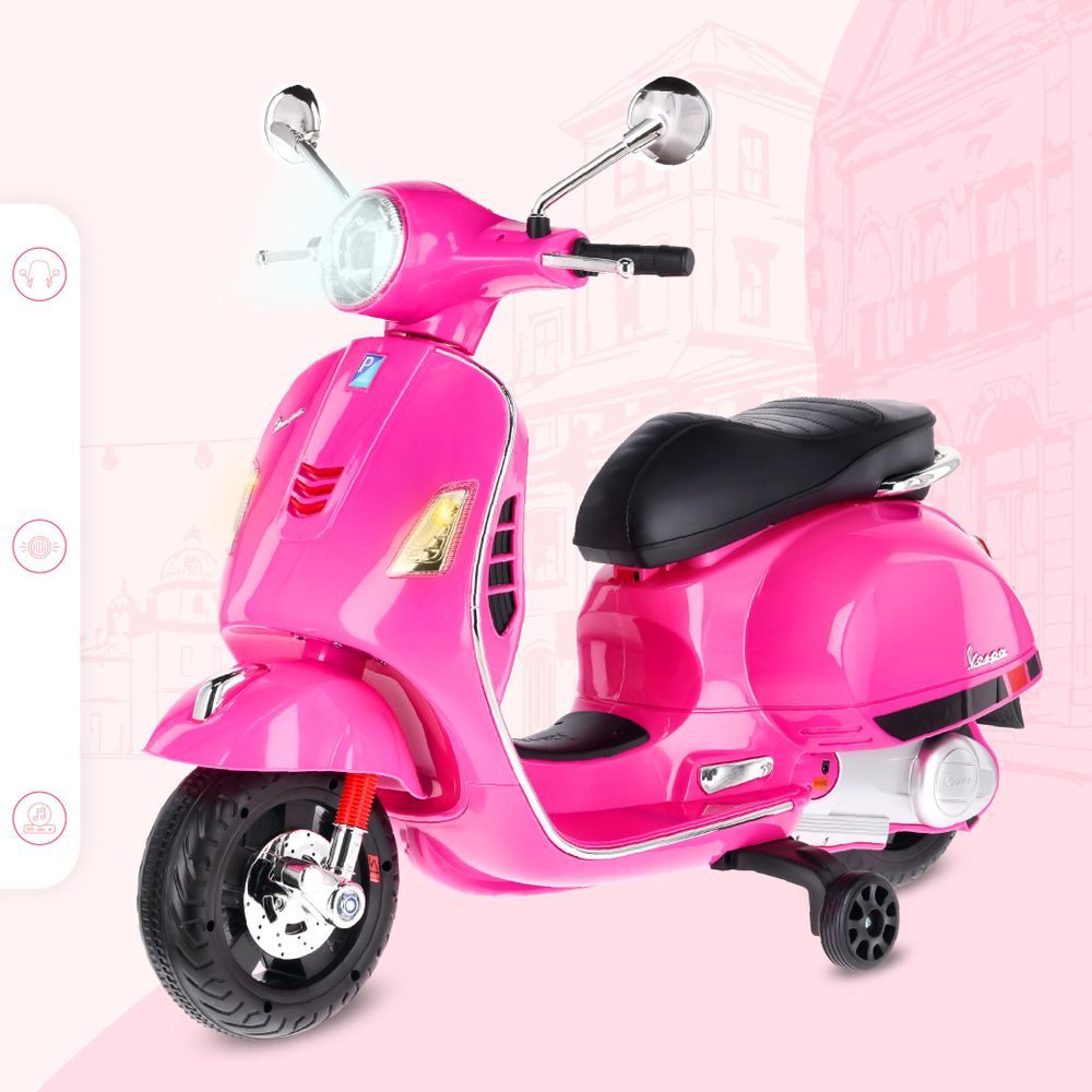 Elektrický detský skúter Vespa v žiarivej fuksiovej farbe
