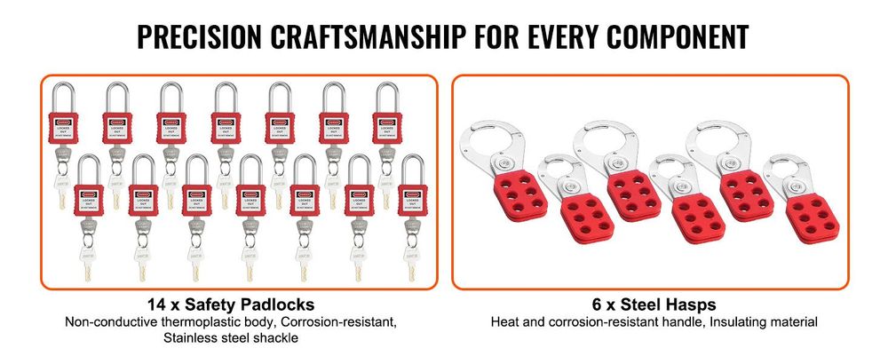 VEVOR 58 PCS Lockout-Tagout-Kits, Elektrische Sicherheit Loto-Kit Enthält Vorhängeschlösser, Lockout-Station, Haspe, Etiketten & Kabelbinder, Lockout-Tagout-Sicherheitswerkzeuge für Industrie, Elektrizität, Maschinen, 60 Pcs