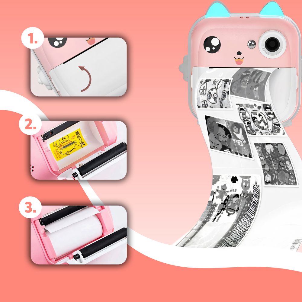 Mini Thermodrucker, Kinderkamera Bluetooth Multifunktions-Fotodrucker Sofort-Minidrucker kabelloser für Smartphone 2,5” 48 MP mit 11 Papierrolle Retoo