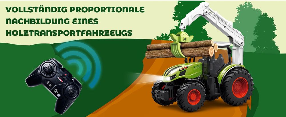 Traktor Spielzeug ab 2 3 4 Jahre, Ferngesteuerter Traktor Ferngesteuert, Bauernhof Spielzeug ab 2 3 Jahre, Rc Traktor mit Holzgreifer und 3 Baumstämme
