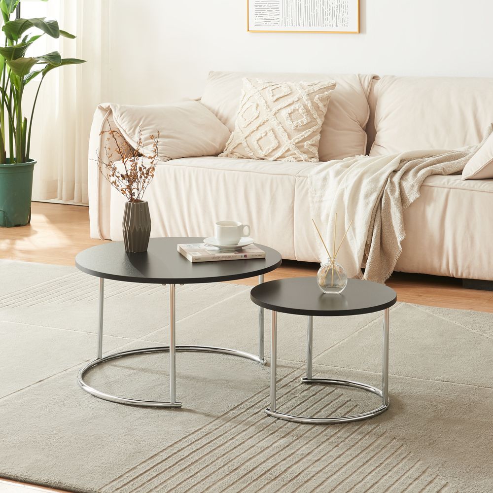 Couchtisch ’Christchurch’ 2er Set Satztisch Metallgestell Schwarz/Chromfarben