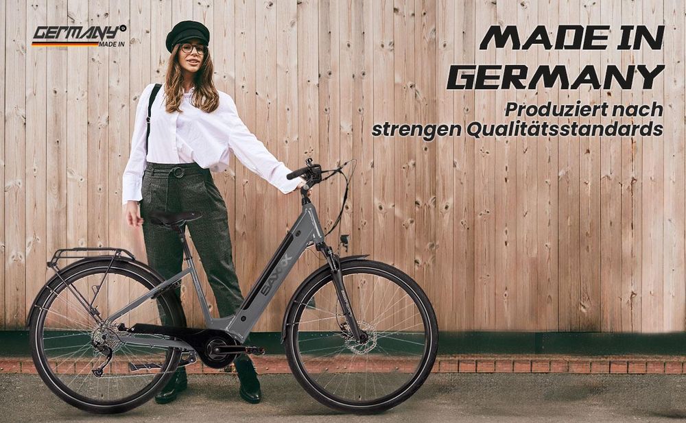 SAXXX E-Bike, DELUXE Sport Wave Tiefeinsteiger Elektrofahrrad, 418Wh integrierter Akku, Mittelmotor 250W, Shimano Alivio 9-Gang, City E-Bike