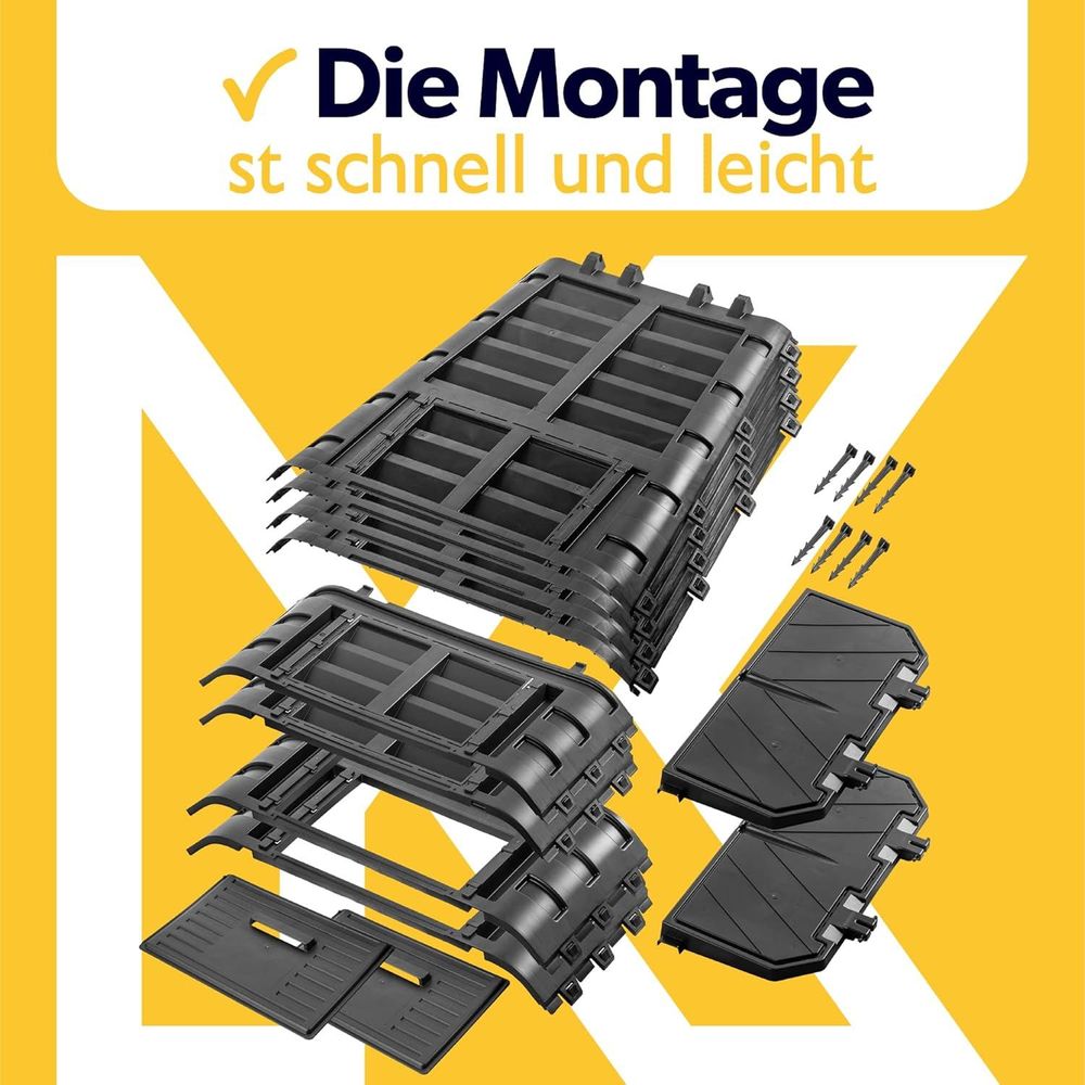 KADAX Komposter aus Kunststoff "Boko", witterungsbeständiger mit Deckel, Schwarz, 740L