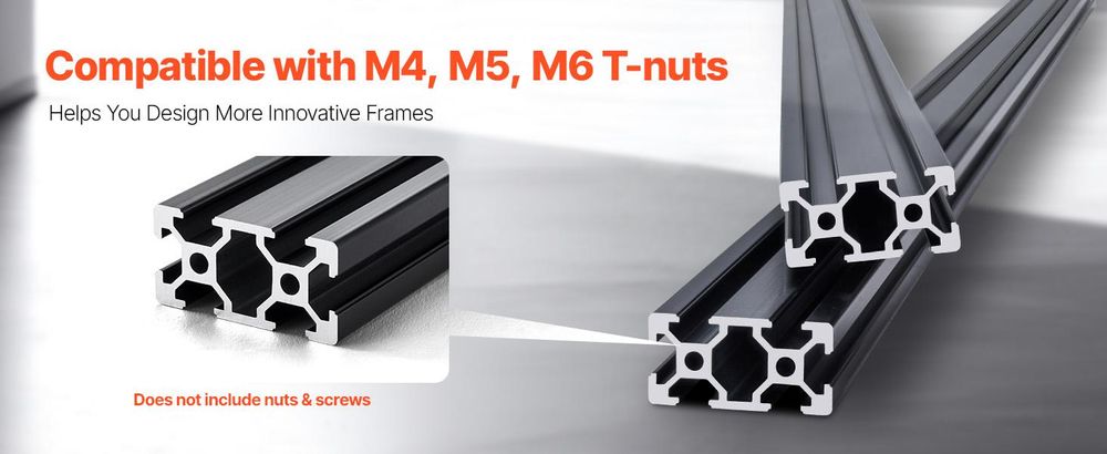 VEVOR 4PCS 39,4 in (1000mm) T-Slot 2040 Aluminium-Extrusionsprofil, Europäischer Standard anodisierte Linearführung, hochfester extrudierter Aluminium-Schienen für 3D-Drucker, CNC-Maschinen DIY, Lasergravur, Schwarz, 2040 Serie-b, 1500 mm