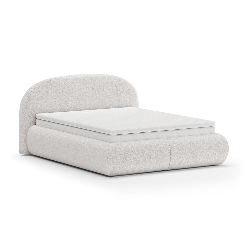 Gepolstertes Kopfteil Bouclé-Bett mit Bettkasten mit Matratze & Topper und Bettgestell