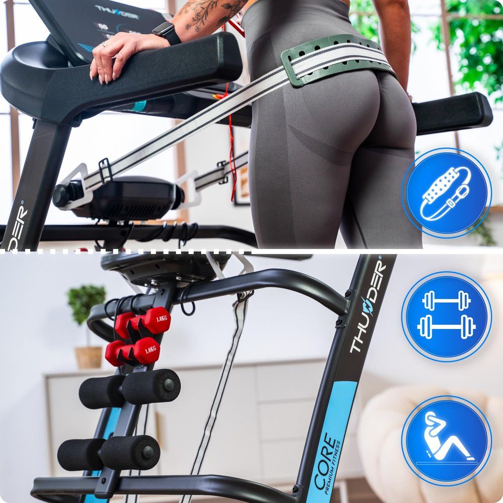 Laufband - THUNDER® CORE-DS-BLACK - 3,5 PS Motor 20 km/h 22 Stufen Steigung Massagegerät Hanteln