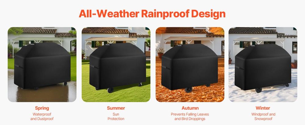 VEVOR Grillabdeckung Abdeckhaube Grillhaube (160 cm) Abdeckplane für Außengrills, wasserdicht & wetterbeständig, strapazierfähiges 600D-Polyester, einfaches An- und Ausziehen, mit Klettbändern