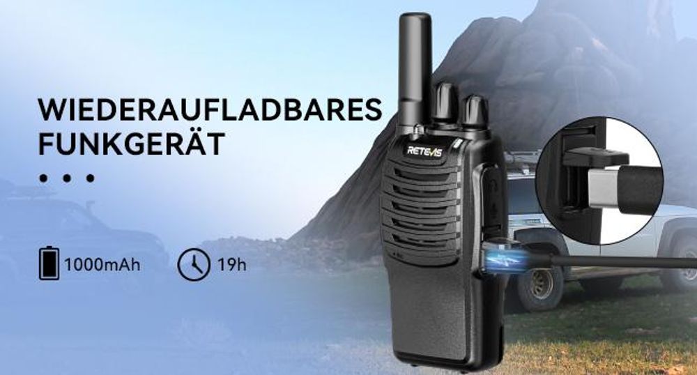 Retevis H777 Walkie Talkie, PMR Funkgeräte Set Lizenzfrei, mit Taschenlampe, Robust, Notfall-Warnungen, VOX, Handfunkgerät für Familie Camping