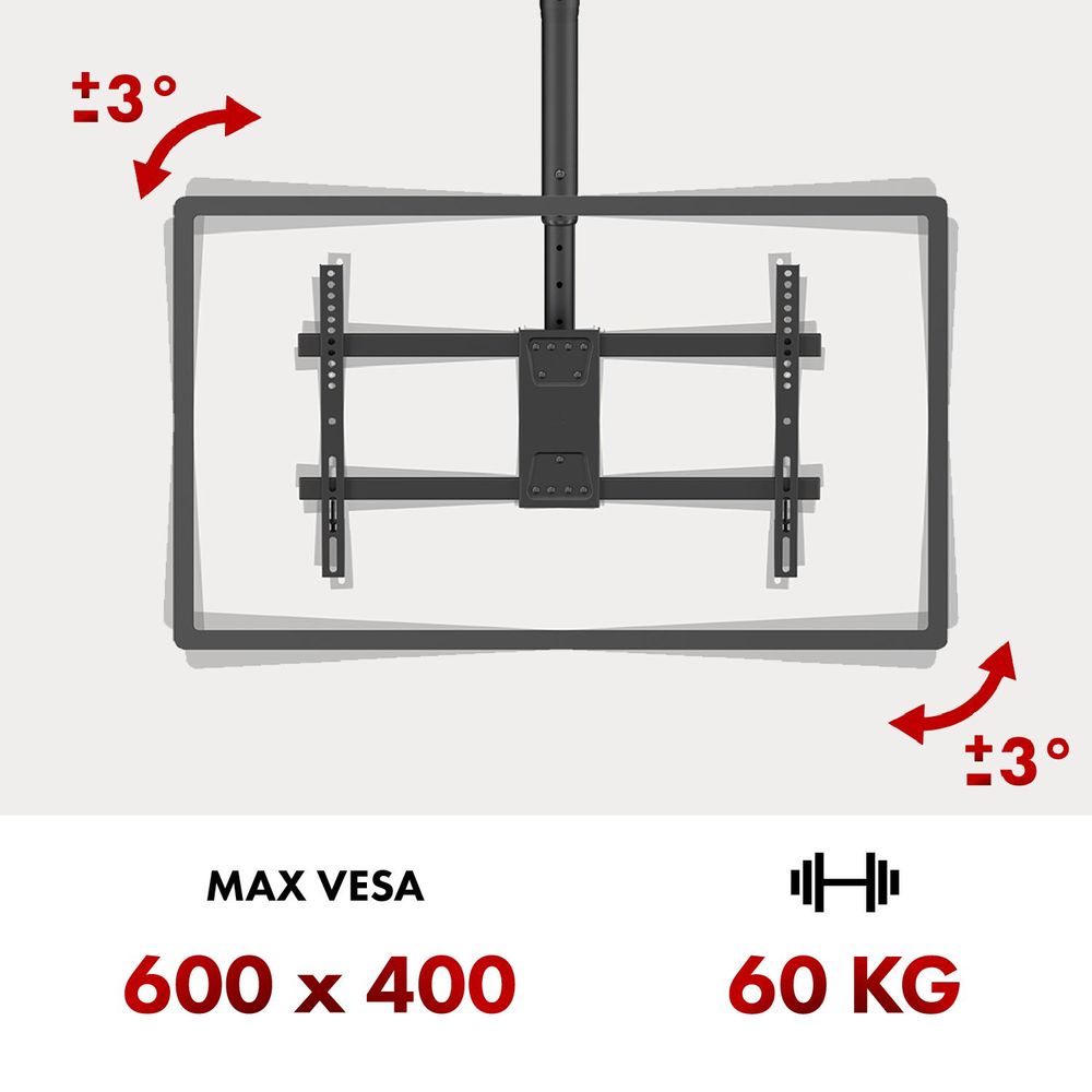 Deckenhalterung für Maclean TV max. Belastung 60kg 43-86" max VESA 600x400 MC-112 B