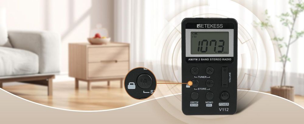 Retekess V112 Radio, mini Radio mit Kopfhörer, Batteriebetrieben, FM AM,Schlaftimer,Wiederaufladbar,LCD,500mAh Akku, für Laufen, Reisen, Angeln