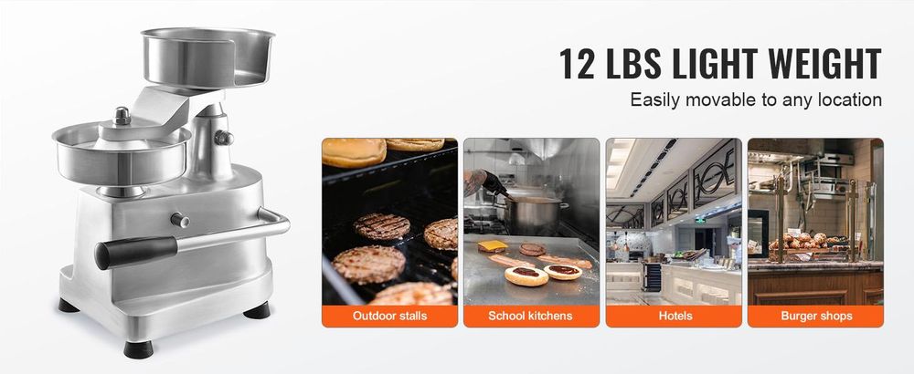 VEVOR Gewerblicher Burger-Patties-Maker, Hamburger-Rinderpatties-Maker mit 3 umwandelbaren Formen (4/5/6 Zoll), Hochleistungs-Edelstahl-Burgerpresse, Fleischformmaschine mit 1500 Patties-Papieren, 130 mm, 5 Zoll