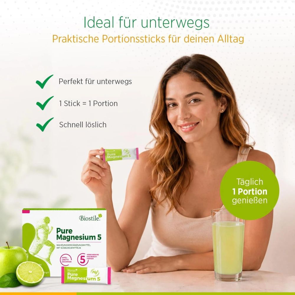Biostile Pure Magnesium 5 mit einzeln abgefüllten Pulverbeuteln für 30 Tage