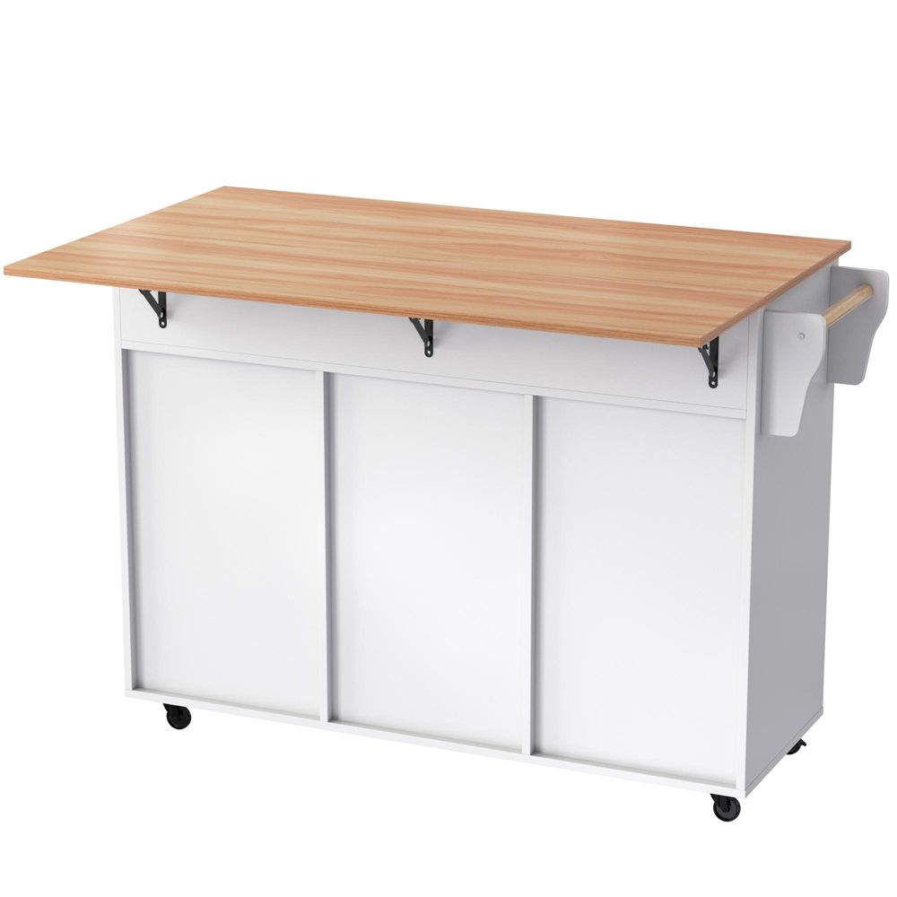 Flieks Servierwagen Kücheninselwagen mit Erweiterbarer Arbeitsplatte, Küchentrolley Speisewagen mit Schubladen, Kücheninsel 129x46-71x91.5cm, Weiß