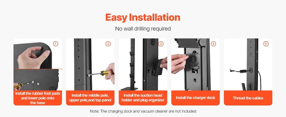 VEVOR Staubsaugerständer, Kompatibel mit Dyson V6 V7 V8 V10 V11 V15, Stabiler Staubsaugerständer mit Rädern für Dyson DC30 DC31 DC34 DC35 DC58 DC59 DC62 D74 Kabellose Bodenstaubsauger & Zubehör, Vertikale breite Tafel, 6 Haken-Schwarz-a