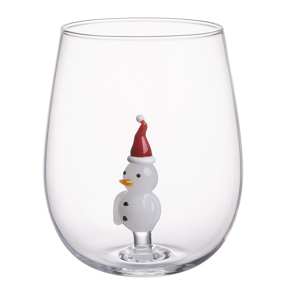 Trinkglas 450ml Glas Schneemann MERRY & JOY | Becher mit Weihnachtsmotiv | Weihnachtsgläser für Wasser, Sprudel & Cocktails
