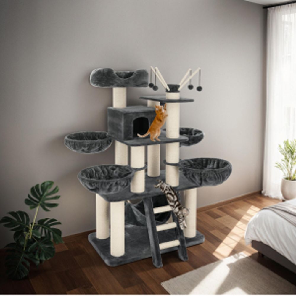 tectake® Kratzbaum Gismo 195 cm inklusive Treppe, 4 Spielbällen und Kippschutz